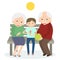 Senior people happy leisure time with grandson. Happy Grandparents with little grandson. Vector illustration