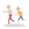 Senior people on scamper . Elderly woman run with armband for jogging. Adult people sport activities. Vector Illustration.