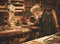 Senior restorer working with antique decor element in his workshop