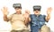 Senior retired couple having fun together with virtual reality glasses