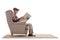Senior seated in an armchair reading a newspaper