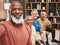 Senior, selfie and smile of black man with friends in house, having fun and bonding together. Portrait, retirement and