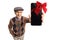 Senior showing a phone wrapped with red ribbon as a gift