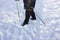 Senior at the snow in winter nordic walking