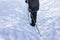 Senior at the snow in winter nordic walking