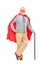 Senior superhero posing with a cane