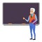 Senior teacher professor standing near blackboard in classroom at school, college or university. Flat design cartoon