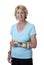 Senior woman with arm in painted cast