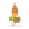 Senior woman carries Shopping Packages. Mature Cartoon character after successful shoping. Elderly lady with colorful