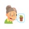 Senior woman consulting people about plants, matire online customer support service assistant with headphones cartoon