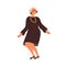 Senior woman dancing, wearing elegant evening dress, accessories, jewelry. Happy old lady dances. Elderly gray female