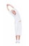 Senior woman doing stretching exercise over white background