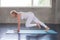 Senior woman Doing yoga in fitness gym. aged lady exercising.  Old female workout .Mature sport training.rehabilitation.elderly