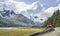 Senior Woman on electric bicycle in Engadin valley, Switzerland