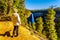 Senior woman enjoying the view of Helmcken Falls in Wells Gray Provincial Park in British Columbia, Canada