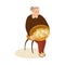 Senior Woman at Farmer Market Selling Eggs Sitting on Chair with Basket Vector Illustration