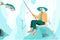 Senior woman fishing on bright background, concept of Recreation and Aging, created with Generative AI technology