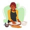 Senior Woman Kneads Dough For Baking, Her Hands Skillfully Working The Ingredients Together Cartoon Vector Illustration