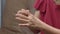 Senior Woman massage finger with painful swollen gout