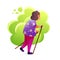 Senior woman nordic walking flat illustration