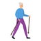 Senior woman nordic walking icon, cartoon style