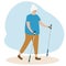 Senior woman nordic walking. Old lady doing exercises. Outdoor activities and healthy lifestyle for eldery people
