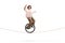 Senior woman riding a unicycle on a rope and waving