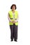 Senior woman with a safety vest smiling at the camera
