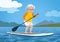 Senior woman on a stand up paddle board. Cute grandma wearing ra