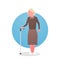 Senior Woman With Stick Grandmother Gray Hair Female Icon Full Length Lady