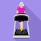 Senior woman treadmill icon, flat style