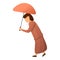 Senior woman umbrella icon, cartoon style