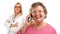 Senior Woman Using Cell Phone with Female Doctor