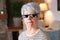 Senior woman wearing epic pixilated sunglasses