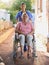 Senior woman, wheelchair and nurse in portrait for homecare, healthcare service and disability support outdoor