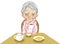 Senior women lonely tea time white background