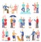 Seniors activities. Modern old people and senior couples set. Cartoon vector collection of elderly couples during a
