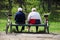 Seniors couple cyclists resting