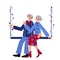 Seniors couple is swinging on the swings decorated with hearts. Live tigether. Seniors couple are celebrating Valentine\\\'s day