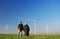 Seniors\' couple and wind turbines