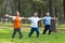 Seniors doing gymnastics in the park