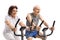 Seniors exercising on stationary bikes