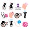 Seniors health - Alzheimer's disease and dementia, memory loss icons set