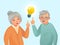 Seniors idea. Old people couple have idea, elderly senior thinking issue. Grandfather and grandmother cartoon vector