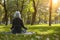 Seniors practicing yoga in a peaceful park. Elderly woman sit on the grass.