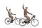 Seniors riding bicycles and waving at the camera