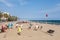 Seniors Spaniards play Bocce on sandy beach