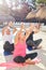 Seniors in the yoga workshop by the pool