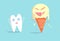 Sensitive tooth is afraid of sweet ice cream Vector. Cartoon