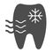 Sensitive tooth solid icon. Tooth and snowflake vector illustration isolated on white. Dentist glyph style design